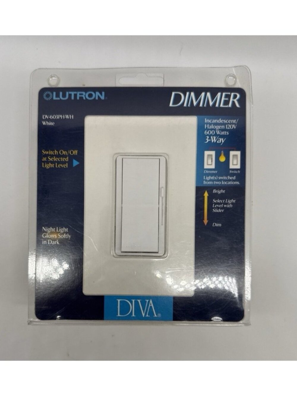 LUTRON DIVA DIMMER DV-603PH-WH 120V 600W